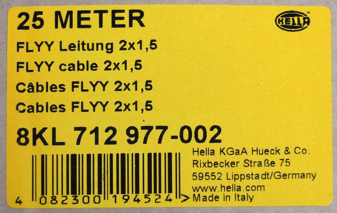 Kabel hella 2x1,50mm2 crni 25m flat